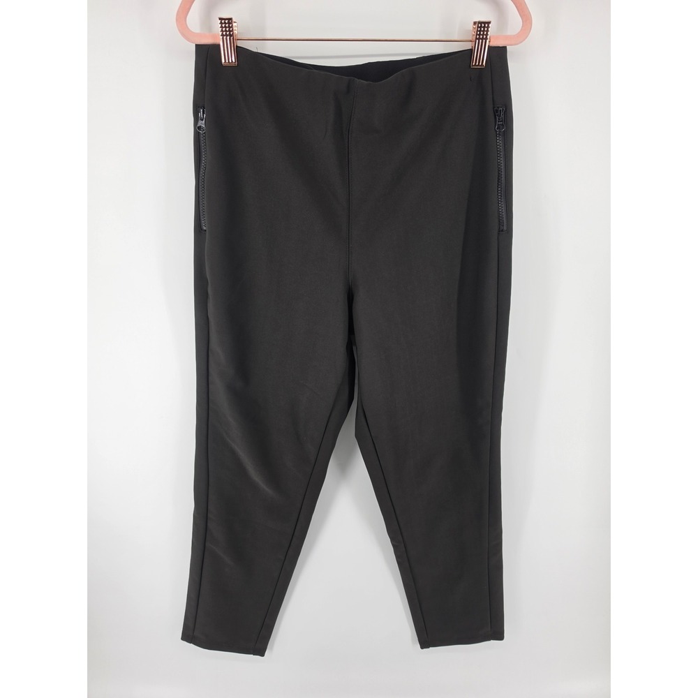 HFX Womens Black Fleece Lined Zipper Pocket Performance Leggings Pants Large